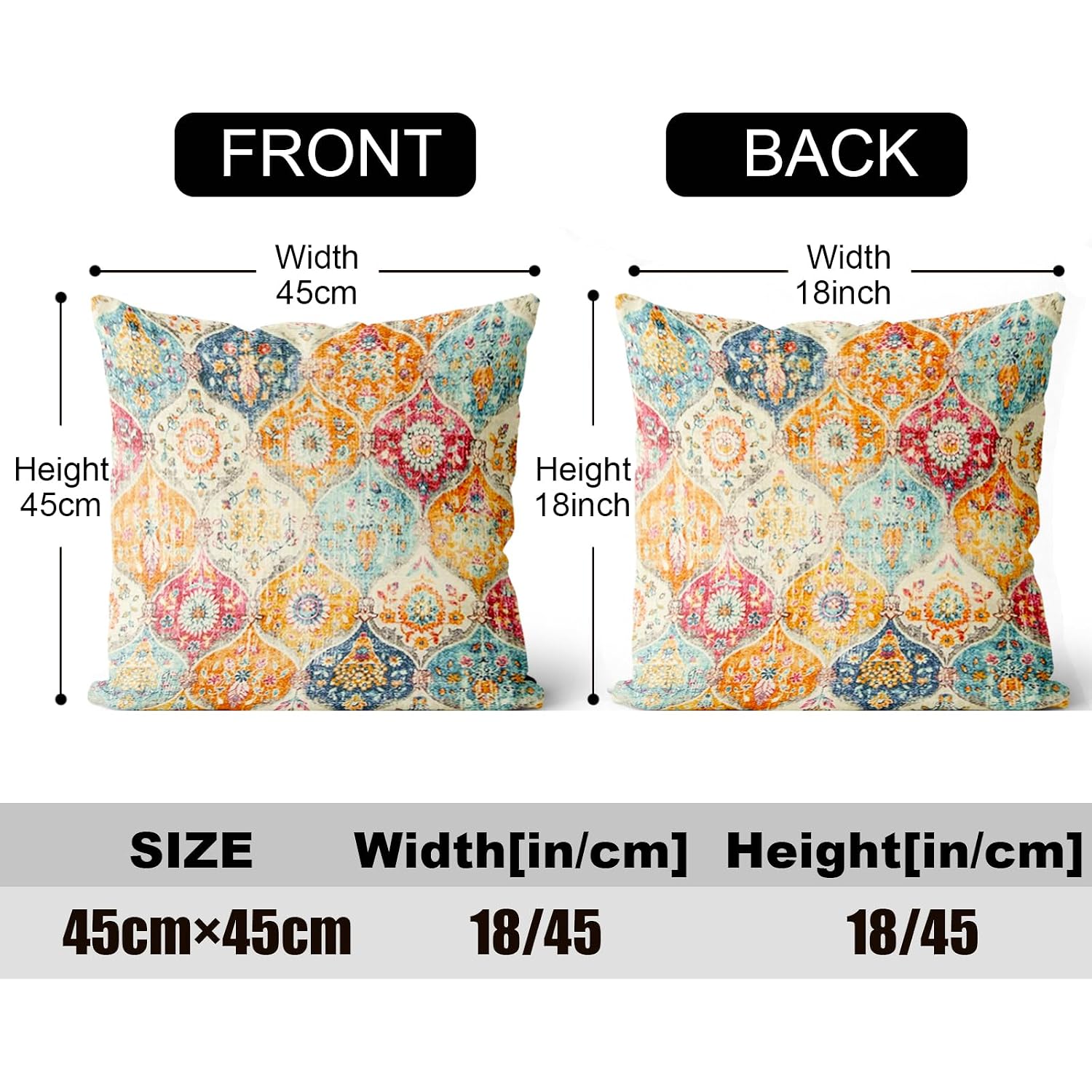 Boho Throw Pillow Covers 18X18 Inch Set Of 2,Soft Pillowcases Bohemia Carpet Printing Pattern Decorative Sofa Living Room Bed Square Pillow Case Cushion Cover-Cream Color