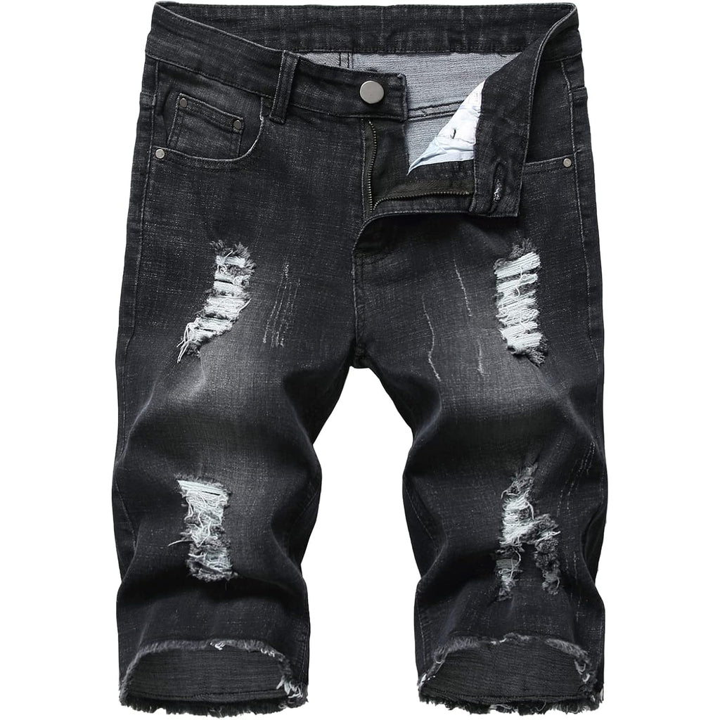 Men'S Ripped Denim Shorts & Jeans Summer Casual Classic Straight Distressed Ripped Short Jeans