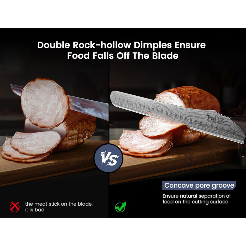 Brisket Slicing Knife, 12 Inch Multifunction Carving Knife For Meat Cutting, Japanese Style Meat Slicer With Wood Full Tang Handle, Damascus Pattern Long Slicing For Roast Beef, Ideal For Gift