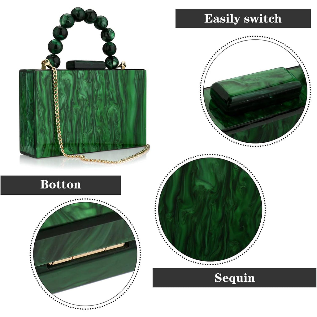 Acrylic Purses Evening Clutch Bag Marbling Handbags For Women Cross Body Bag With Pearl Chain Formal Wedding Prom Party