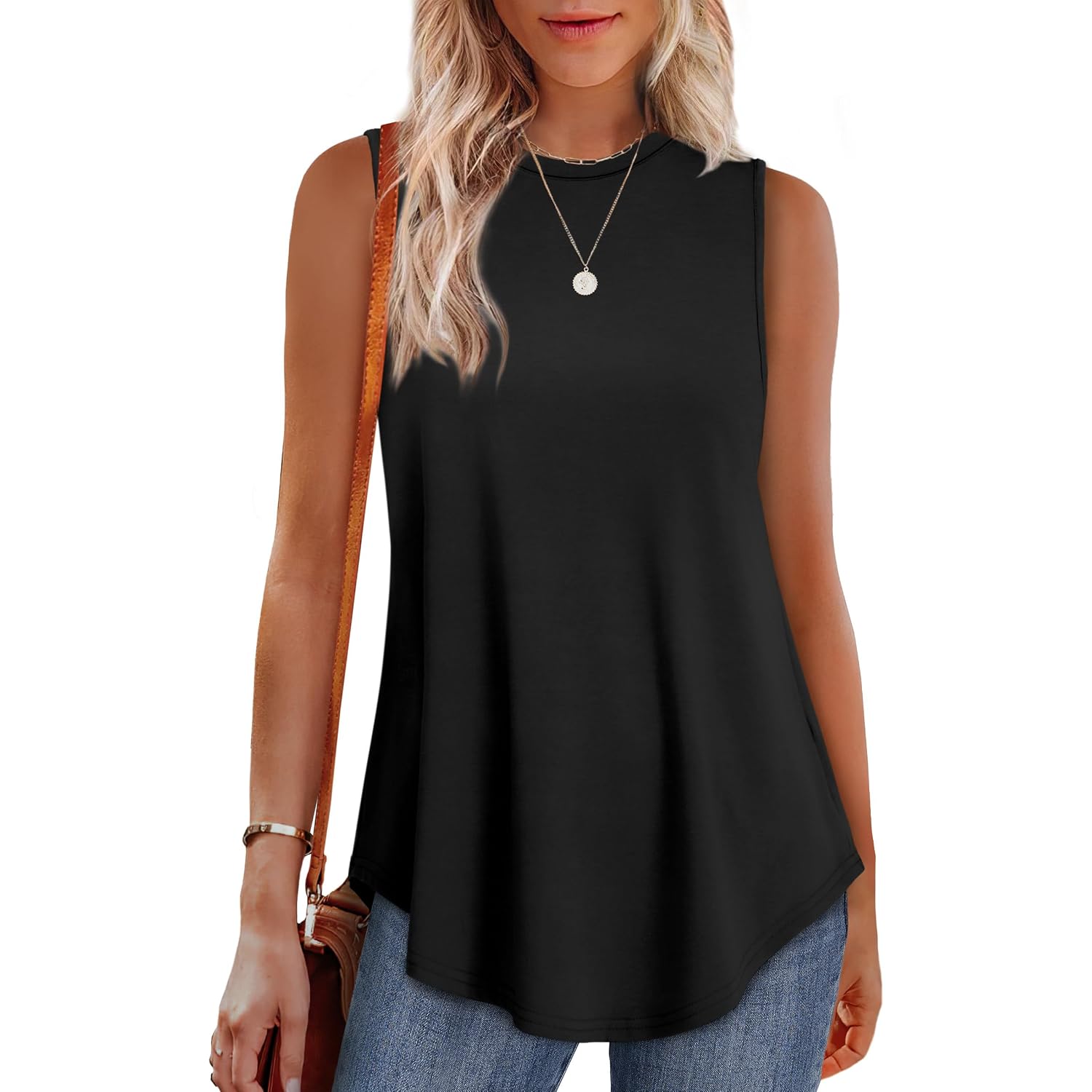 OFEEFAN High Neck Tank Tops for Women Loose Fit Sleeveless Top Summer Clothes Womens Tunic Tops to Wear with Leggings