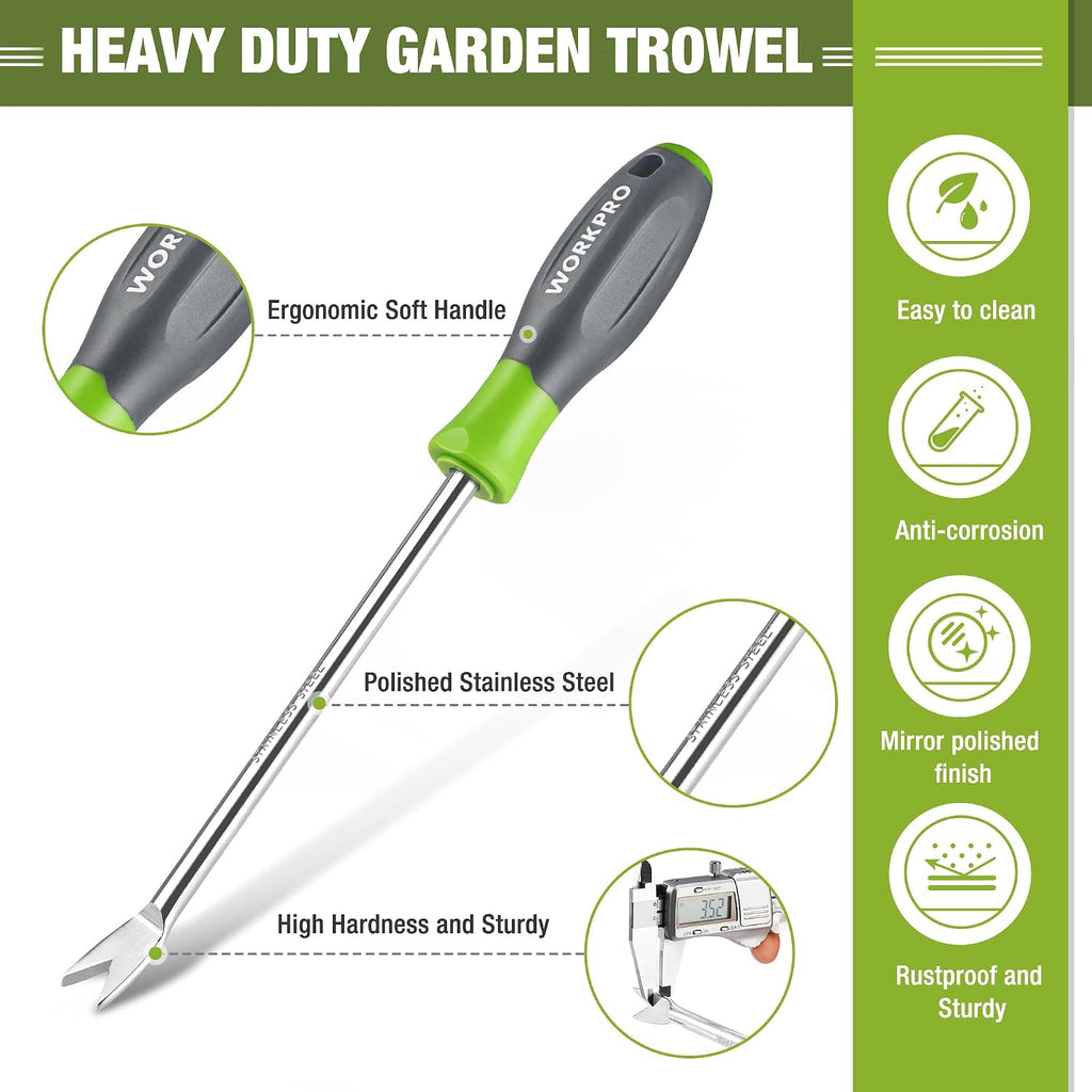 Workpro 11.5" Dandelion Weeder Puller Tool With Soft Handle | Polished Stainless Steel Garden Weed Remover Tool, Two-Pronged Fork Weeder Tool For Lawn Farmland Transplant Gardening