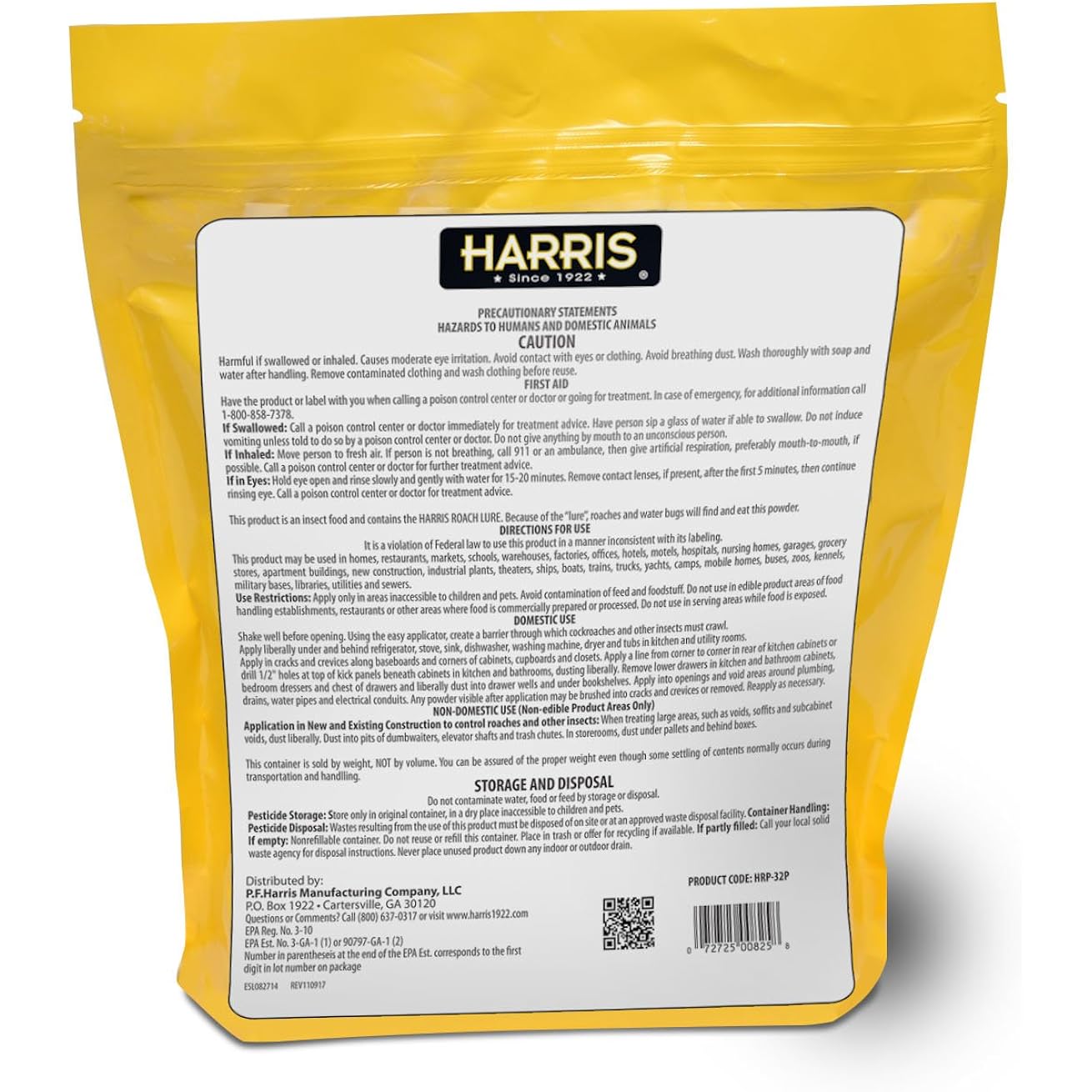Harris Boric Acid Roach And Silverfish Killer Powder W/Lure, Powder Duster Included In The Bag (32Oz)