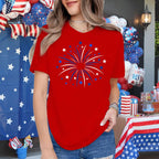 Womens American Flag Shirt USA Fireworks Patriotic Print T-Shirt 4th of July Crewneck Tee