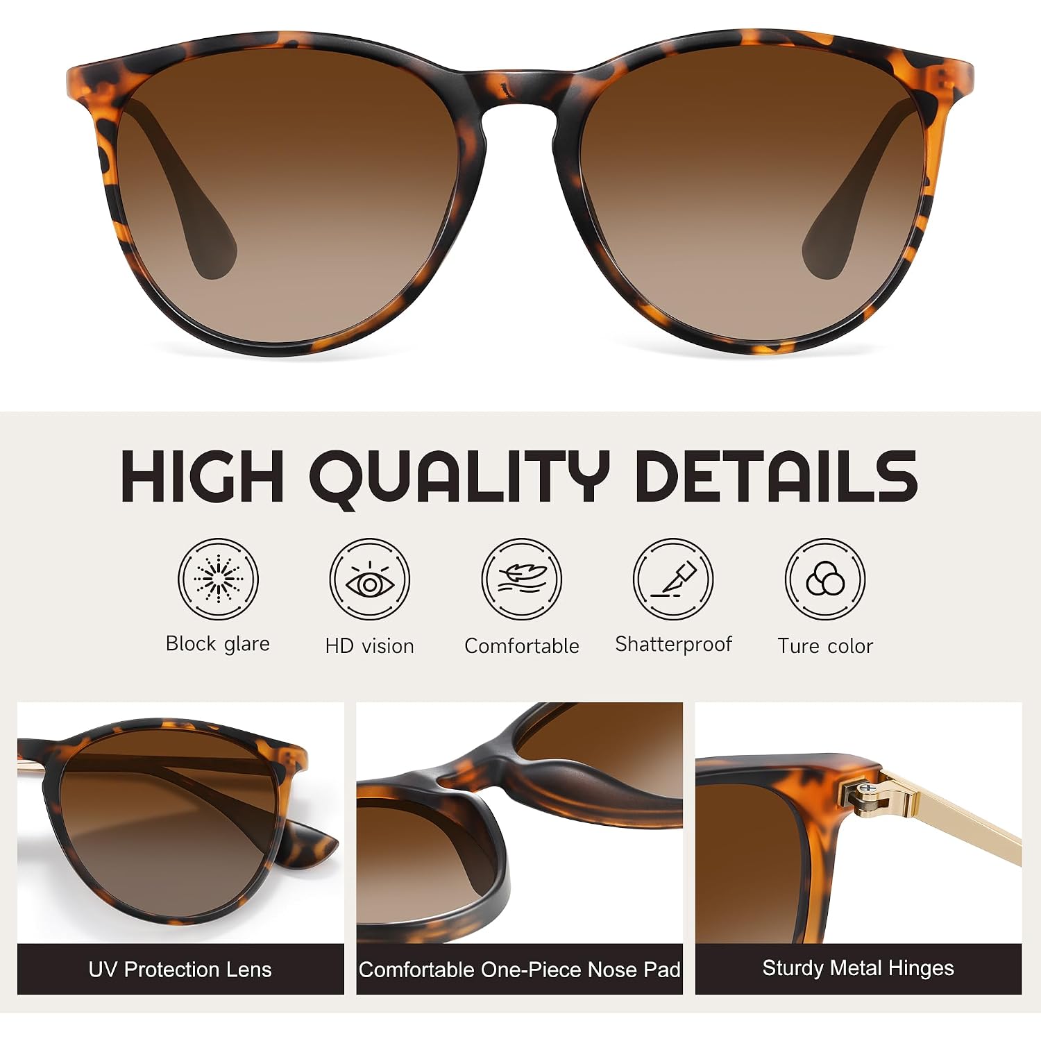 Polarized Sunglasses for Women Men- Vintage Round Sun Glasses Retro Trendy Style with UV Protection A1-black+leopard Gradient Tea+leopard Gray