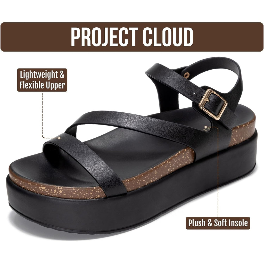 Project Cloud Platform Sandals Women Footwear - Plush & Soft Insole Wedge Sandals For Women Footwear Stylish Platform Shoes With Adjustable Straps (Mellow)