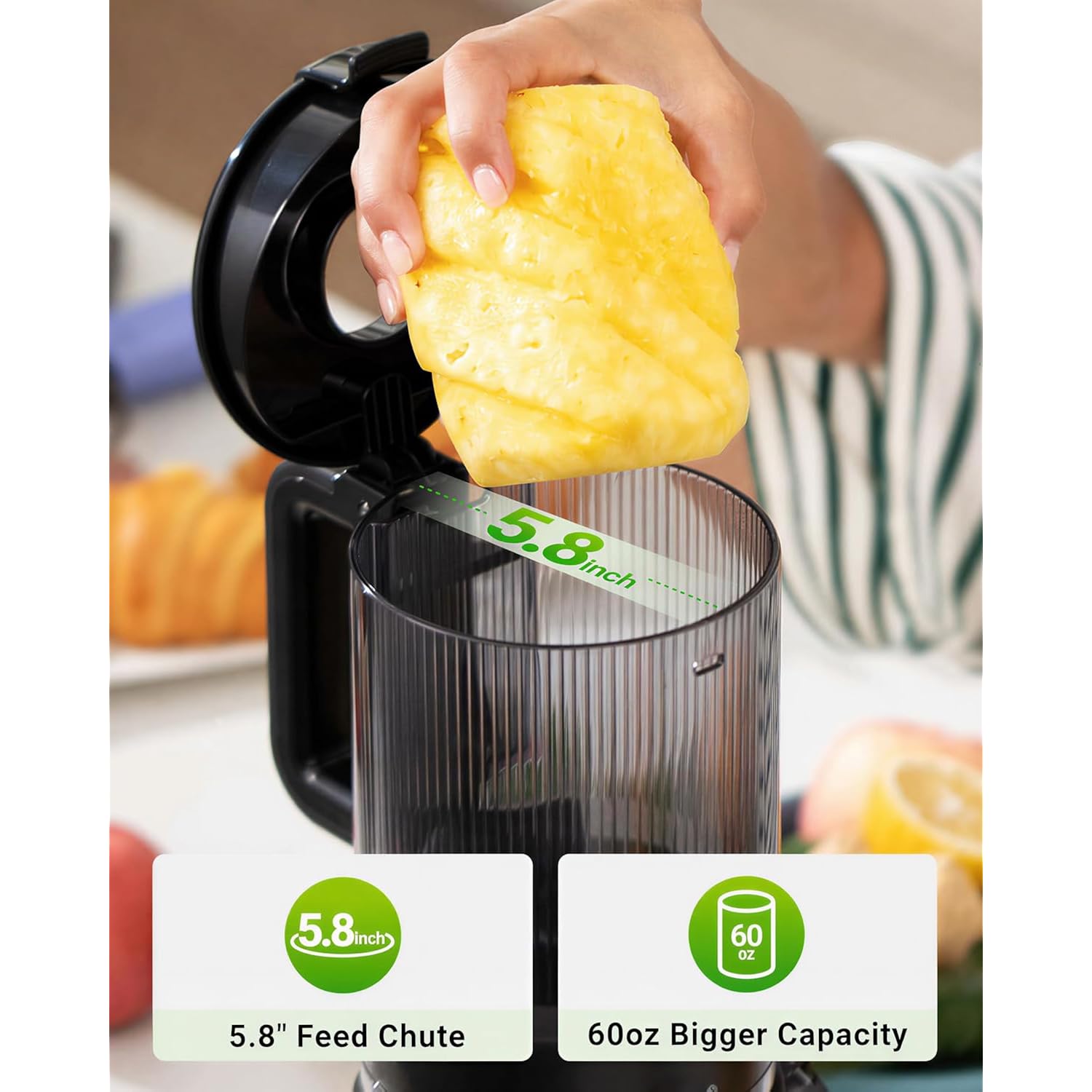 Tuumiist Juicer Machines, Cold Press Juicer With 5.8" Extra Large Feed Chute Fit Whole Fruits & Vegetables Easy To Clean, High Juice Yield, Bpa Free (Black)