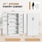 Shintenchi Kitchen Pantry Cabinet,5 - Layer Storage Cupboard With Adjustable Shelves For Organizing And Storing Food Items,47'' Versatile Buffet Sideboard For Kitchen, Bathroom And Laundry,White