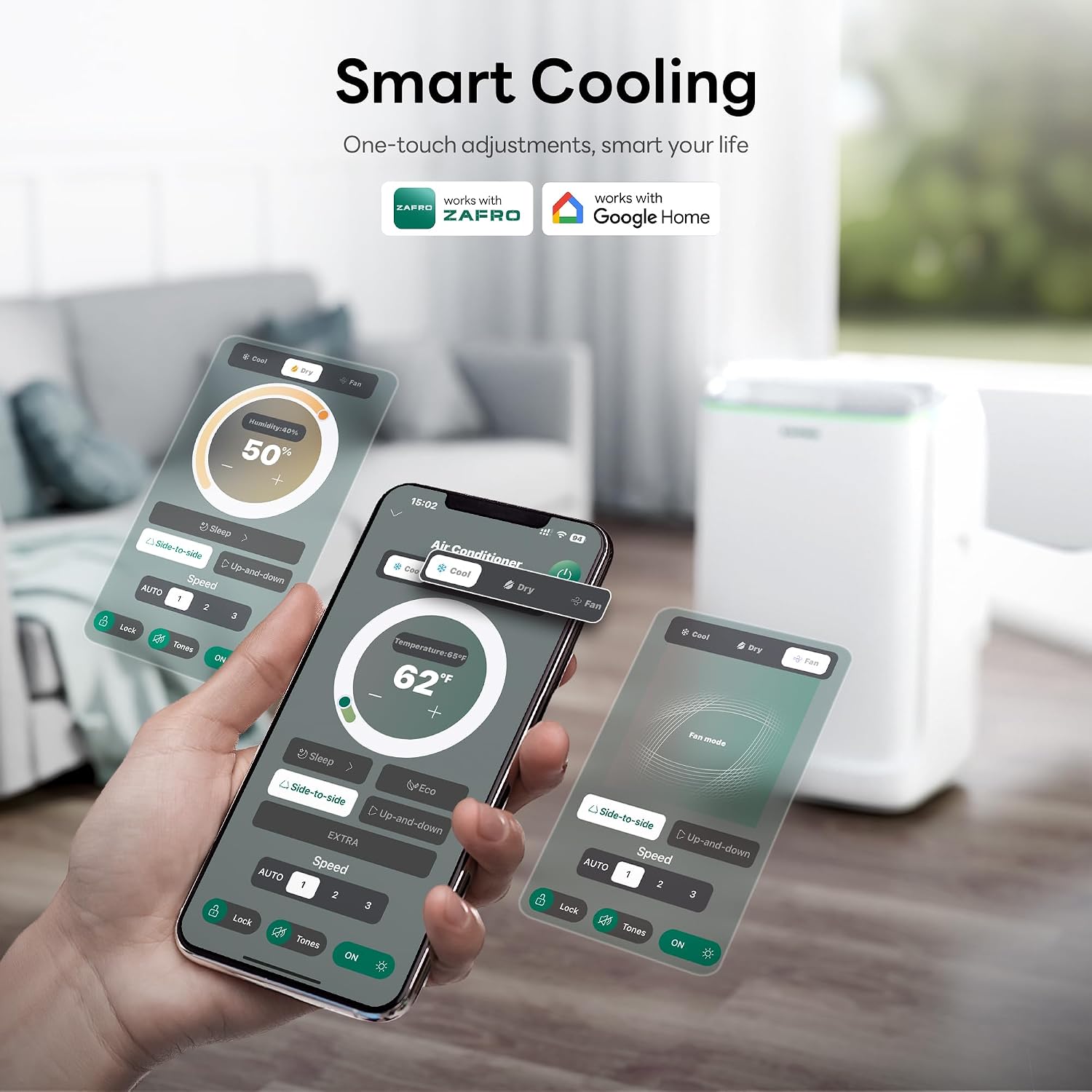 Zafro Smart Inverter Portable Air Conditioners, 16000 Btu (12000 Btu Sacc) Dual Hose Portable Ac Unit With Energy Saving/Ultra Quiet(42Db)/Drainage-Free Cooling/App/Remote For Multi-Scenario Use