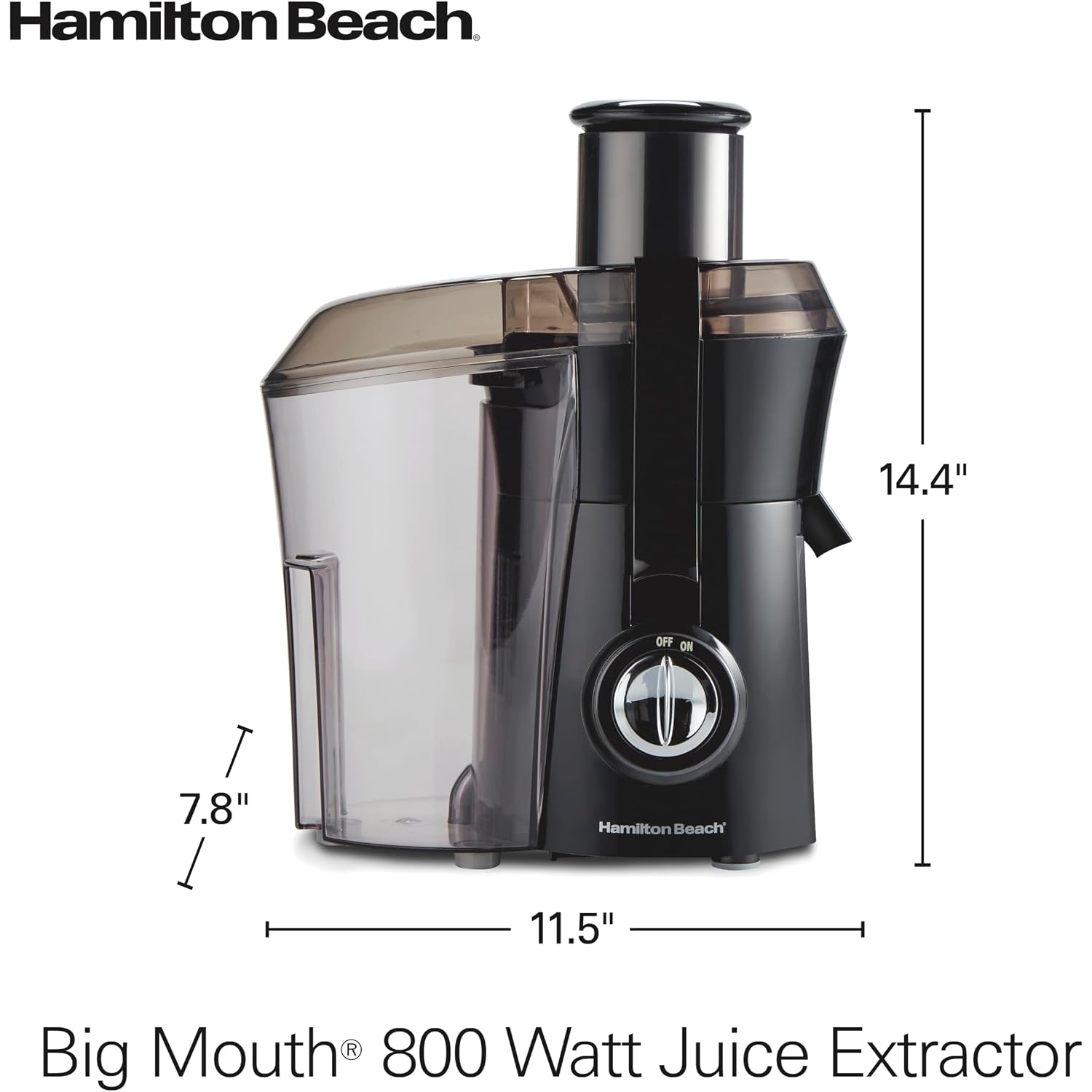 Hamilton Beach Juicer Machine, Big Mouth 3” Feed Chute For Whole Fruits And Vegetables, Easy To Clean, Centrifugal Extractor, Vegetable & Fruit Juicer, Bpa Free, 800W Motor, Black