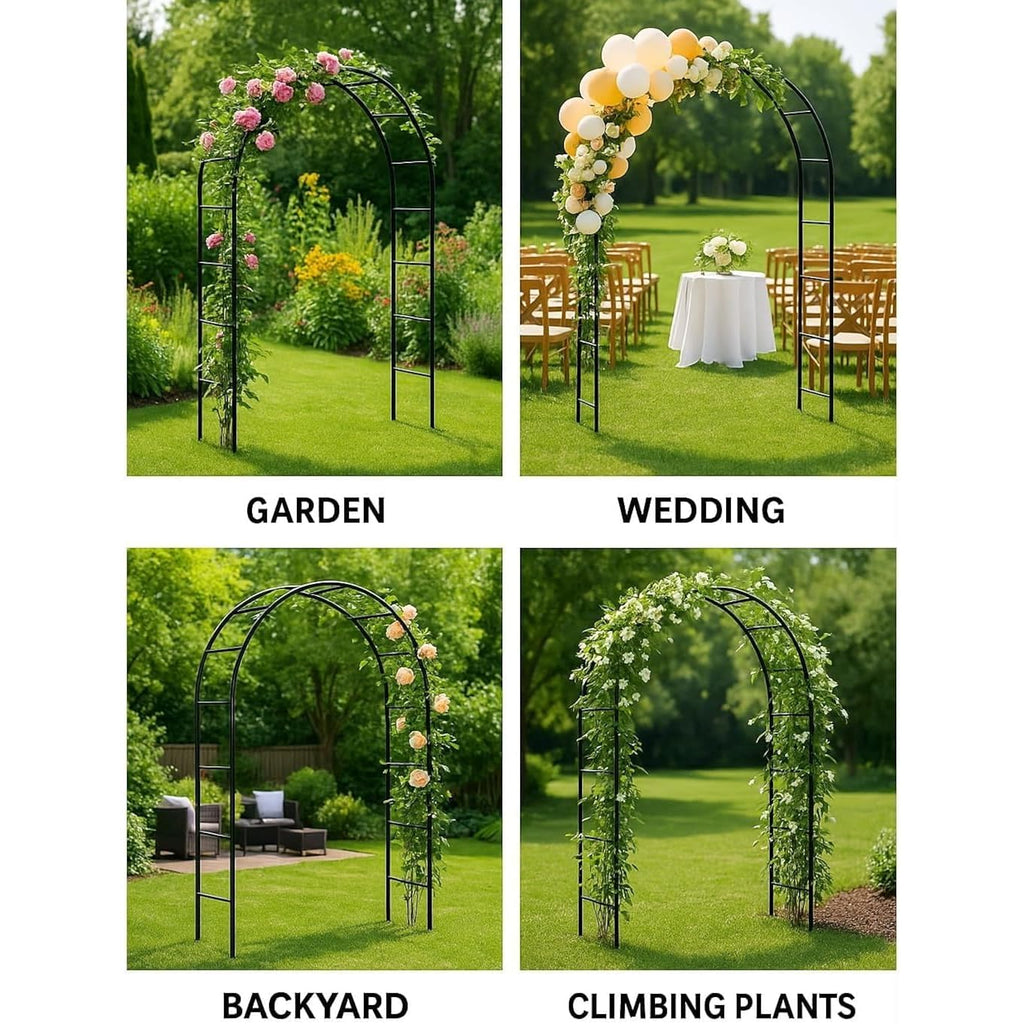 Adorox 7.8Ft Garden Arch Trellis For Climbing Plants, Metal Arch Frame, Pumpkin Archway Outdoor Garden Arbors And Arches For Halloween Christmas Birthday Party Baby Shower Decoration(Black)