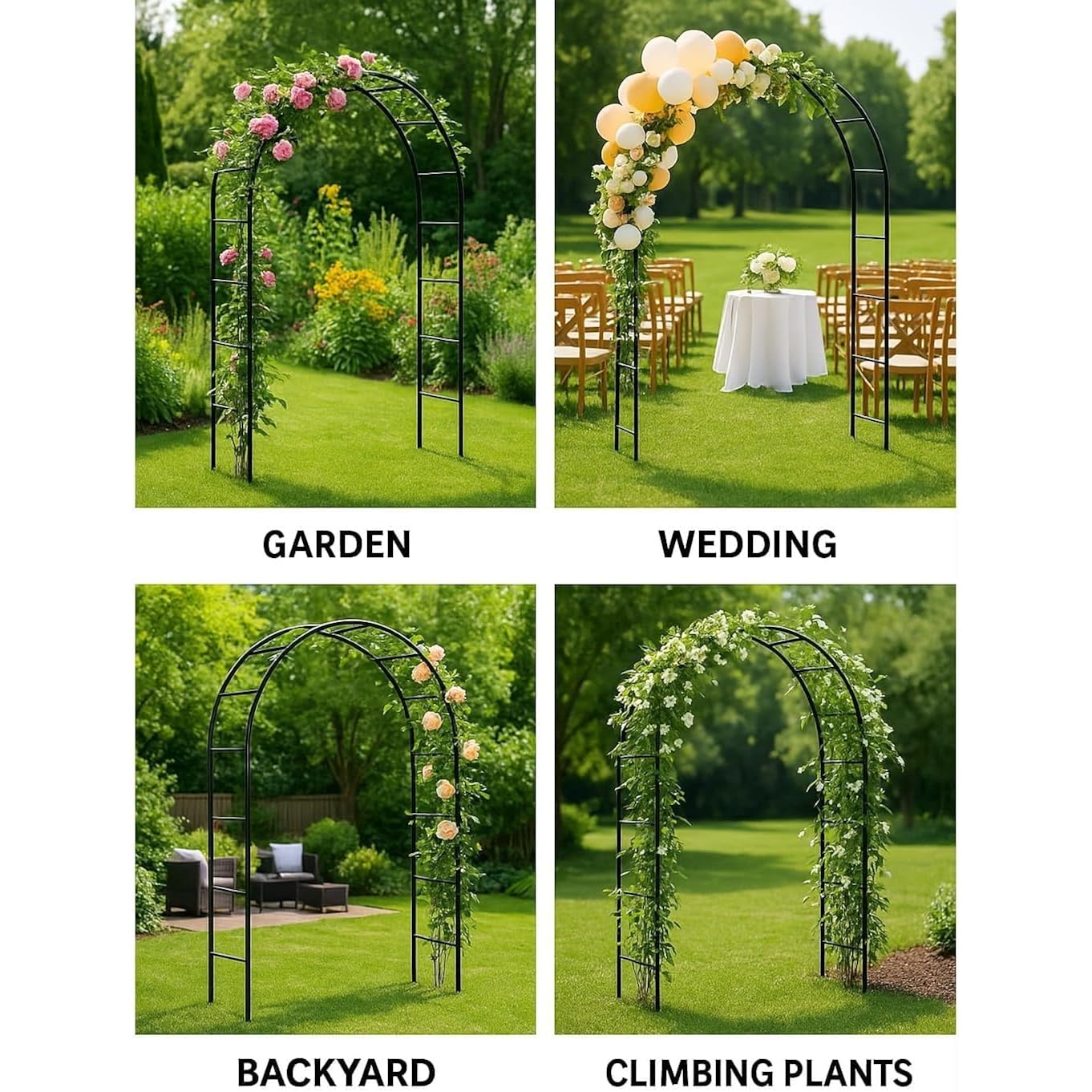 Adorox 7.8Ft Garden Arch Trellis For Climbing Plants, Metal Arch Frame, Pumpkin Archway Outdoor Garden Arbors And Arches For Halloween Christmas Birthday Party Baby Shower Decoration(Black)