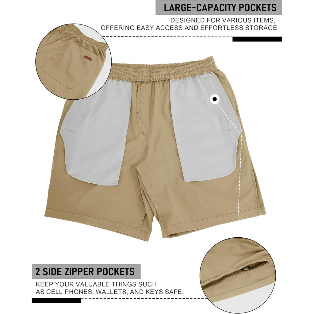 Magcomsen Men'S Casual 7 Inch Shorts Chino Water Shedding Elastic Waist Summer Shorts With Zipper Pockets