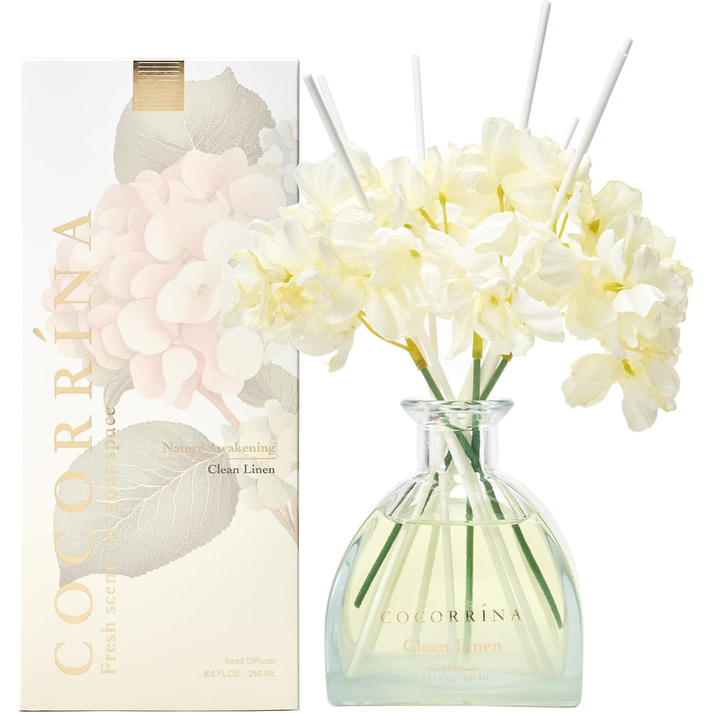 Reed Diffuser - 8.5 Oz Clean Linen Reed Diffuser With 8 Sticks For Home Bathroom Shelf Decor (Simple Luxe Collection)