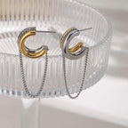 Gold and Silver Tassel Chain Hoop Earrings for Women Trendy Two Tone Dangling Chain Earrings Hypoallergenic Fashion Jewelry Gifts