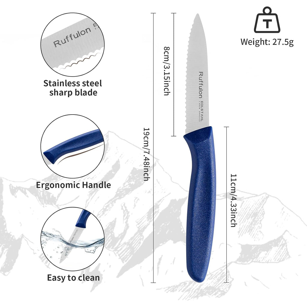 Stainless Steel Paring Knife With Serrated Blade, 6 Pieces Set Vegetable And Fruit Knife, Ultra Sharp Small Kitchen Knife, Colorful Paring Knives With Pp Plastic Ergonomic Handle.