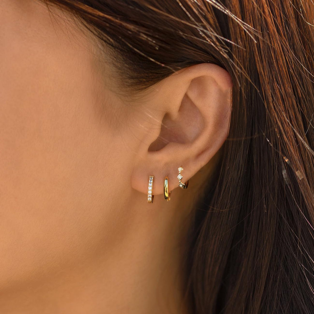 Gold Hoop Earrings for Women Trendy, Dainty Gold Stud Earrings 14K Gold Plated CZ Huggie Hoop Earrings Set Small Dangle Earrings Cute Cartilage Earring Sets for Multiple Piercing Jewelry Gifts