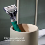 Harry's Original Shaving Kit for Men - 1 Razor Handle, 3 Razor Blade Refills, Foaming Shave Gel, and Travel Blade Cover - German Engineered - Sage