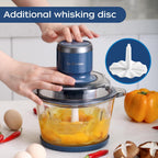La Reveuse Food Processor,Electric Food Chopper With 7-Cup (1.7L) Glass Bowl, 4 Bi-Level Blades For Chopping,Grinding,Mincing,Whisking,Meal Prep,300W,Blue