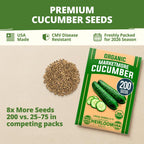 Home Grown Organic Marketmore Cucumber Seeds 200+ Heirloom Non-Gmo Seeds For Planting, High Germination, Hardy & Vigorous Slicing Cucumber, Trellis & Raised Bed Garden (Cucumis Sativus)
