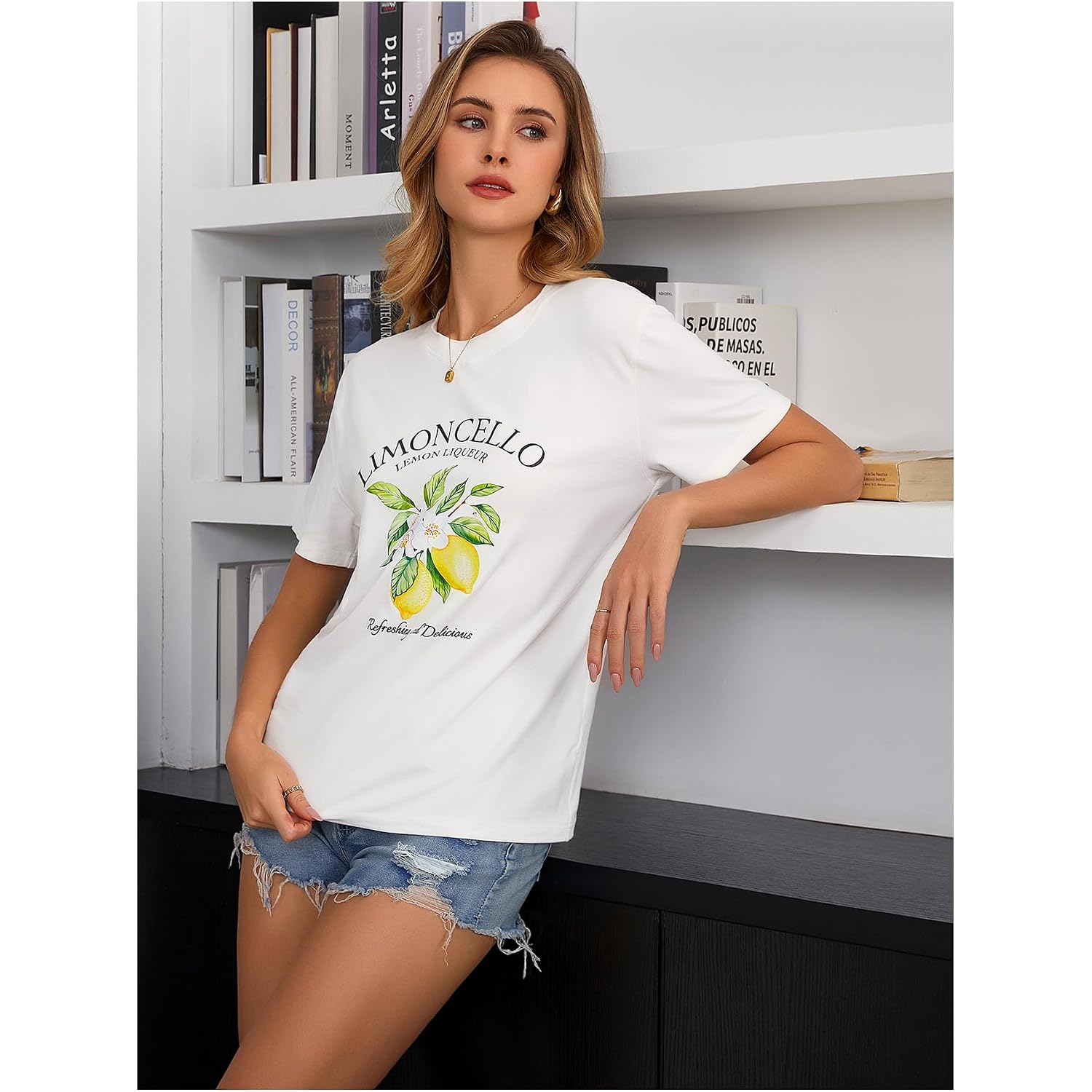 SweatyRocks Women's Lemon Shirts Letter Fruit Printed Graphic Tees Short Sleeve Casual T-Shirt White
