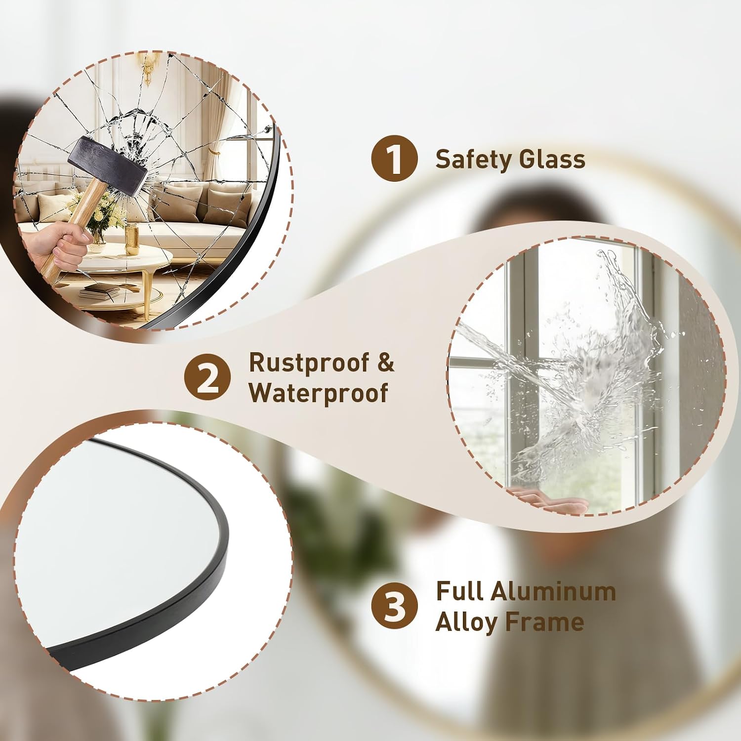 Newbulig 30 Inch Round Wall Mirror, Bathroom Mirrors For Over Sink, Matte Metal Framed Circle Vanity Mirror, Wall Decor For Bedroom, Entryway, Anti-Rust, Tempered Glass, Hanging Or Leaning, Black