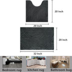 Bathroom Rug Sets 2 Piece, Extra Thick And Absorbent, Non-Slip, Machine Washable, Dry Quckily, Soft Cozy Plush, Used Under Shower Bathtub And Sink, Dark Grey