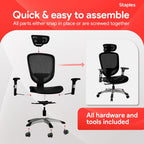 Staples Hyken Ergonomic Task Chair, Mesh, Ergonomic, Lumbar Support, Swivel, Black