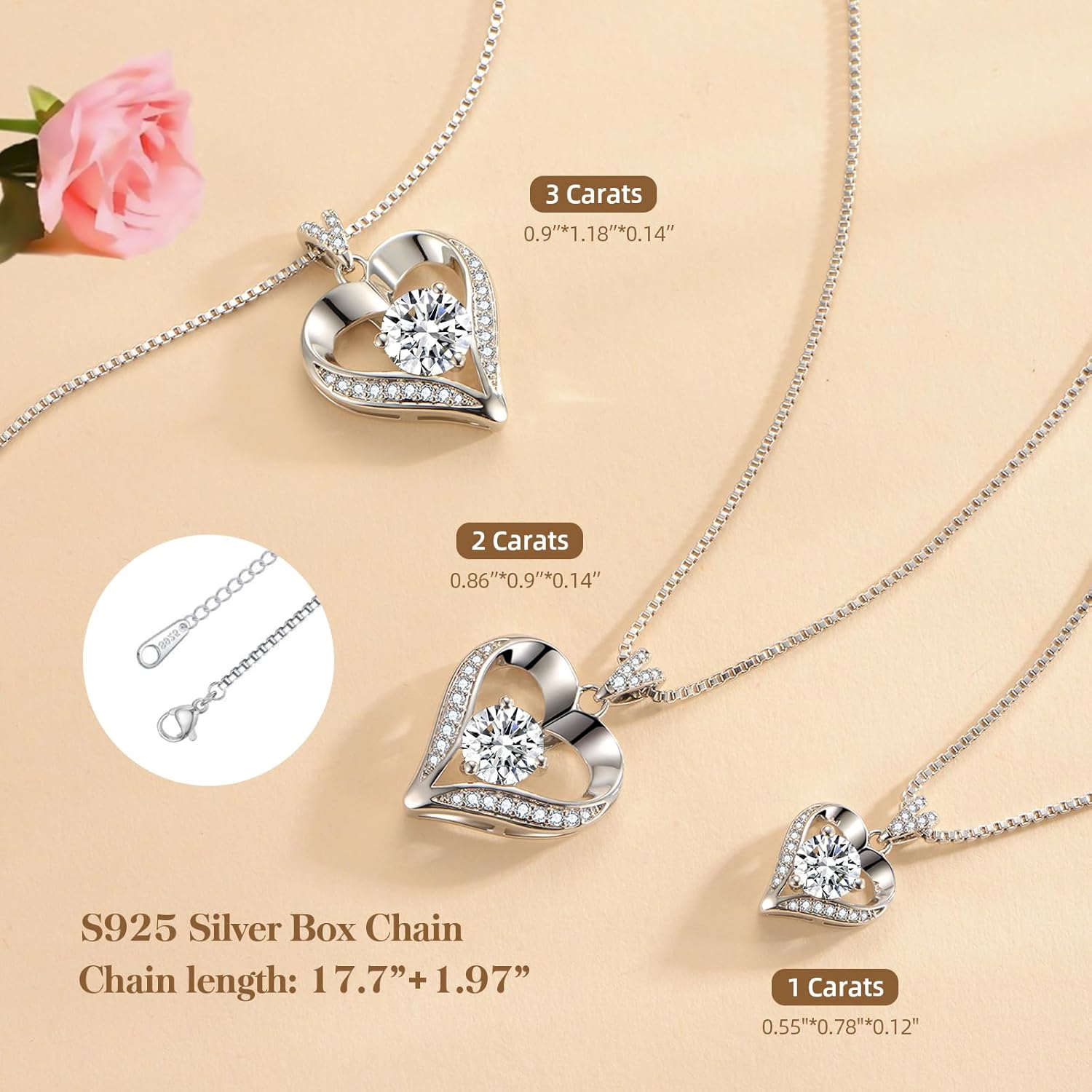 KRZ 1-3CT Moissanite Heart Necklaces for Women Wife, S925 'I LOVE YOU' Women's Jewelry, Anniversary Birthday Gifts for Women, Birthday Gift Ideas for Wife, Women's Necklaces for Her Girlfriend