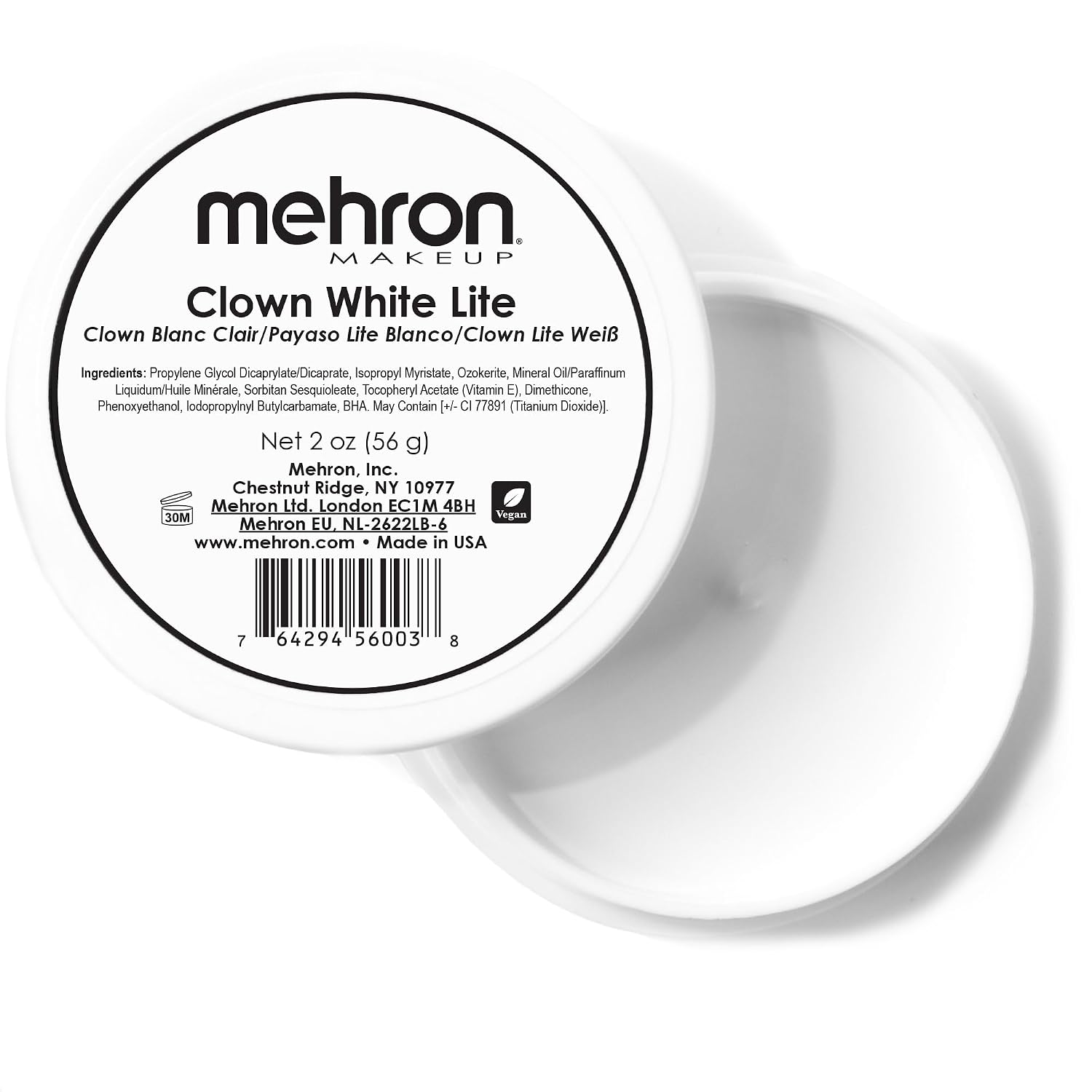Mehron Makeup Clown White Lite | Professional Face Paint & Body Paint | White Cream Face Paint For Clown Makeup, Stage, Film, Cosplay, Mime, & Halloween 2 Oz (56G) | Made In The Usa