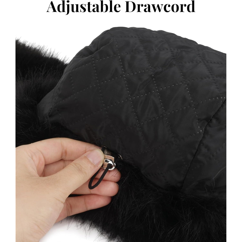 Faux Fur Fluffy Trapper Hat for Women – Winter Warm Russian Ushanka Hat with Ear Flaps