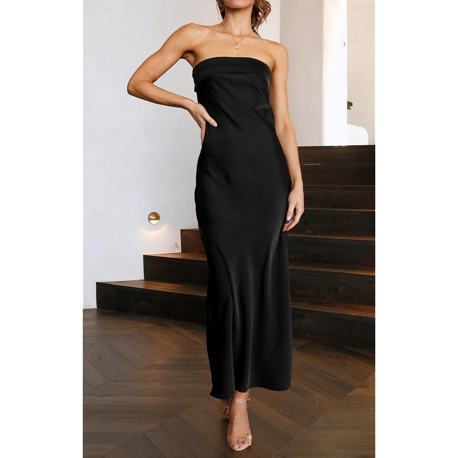 Merokeety Women'S Summer Satin Strapless Bodycon Dress 2026 Backless Tube Wedding Guest Cocktail Formal Party Maxi Dresses