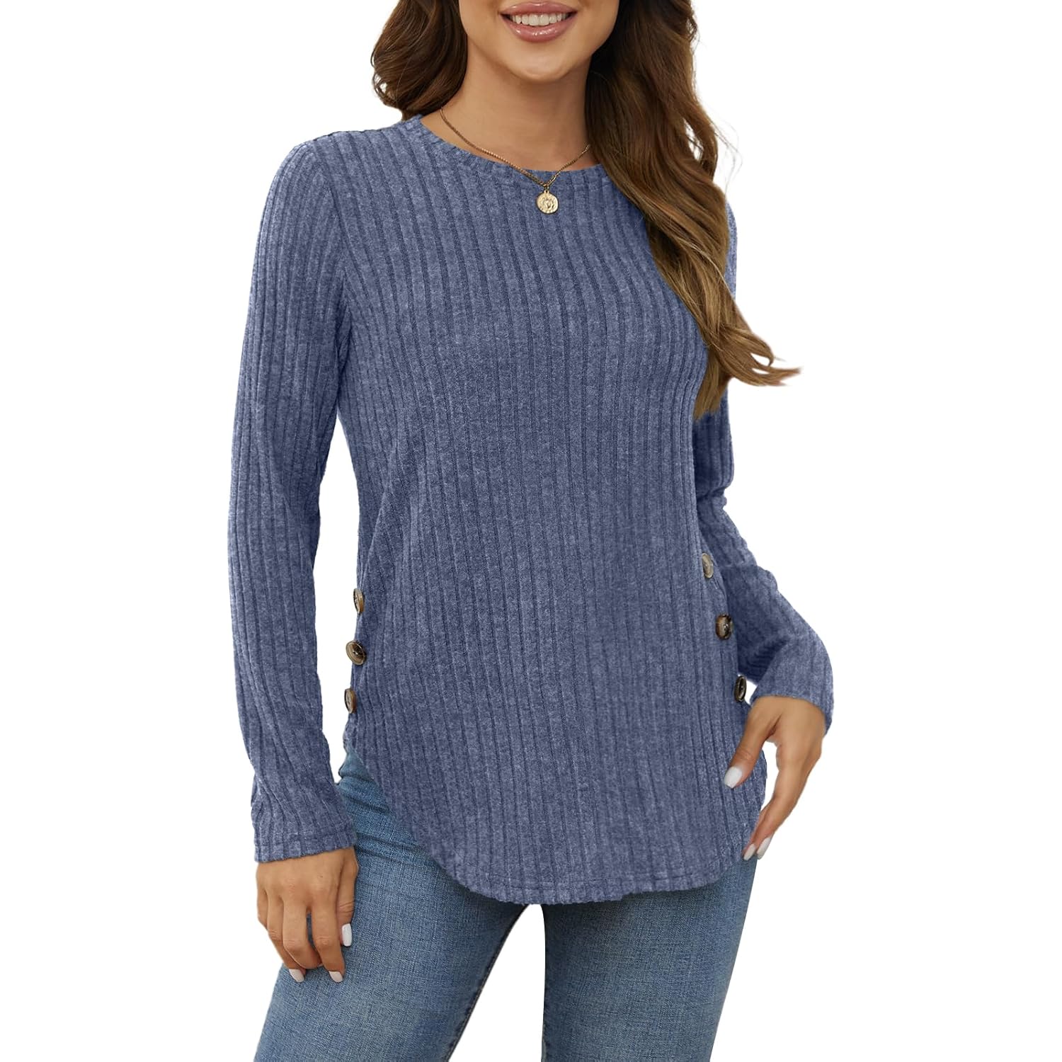 Women's Long Sleeve Fall Sweaters 2026 Lightweight Casual Crewneck Tunic Tops