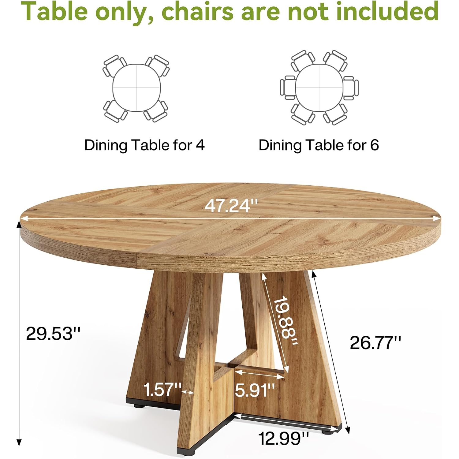 Little Tree Round Dining Table For 4-6 People, 47 Inches Dining Room Table With Wooden Pedestal Base, Modern Dinner Table, Circle Kitchen Tables For Dining Room, Kitchen, Living Room(Table Only)