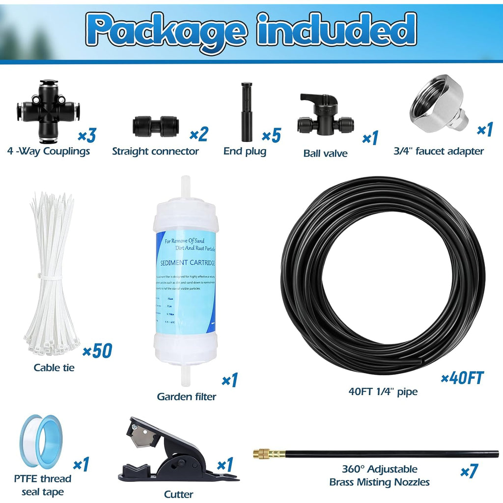 Air Conditioner Evaporative Cooling Kit, Ac Condenser Misting System With Water Filter And Pipe Cutter, Cooling System For Residential Sun-Exposed Condensers & High-Temperature Climate Homes