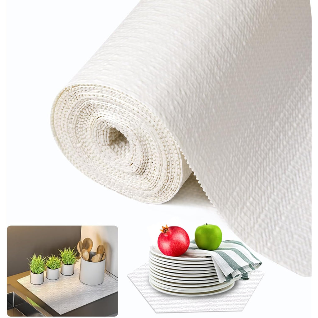Beautysaid Shelf and Drawer Liner for Kitchen Cabinet, Non Adhesive Non Slip Shelf Paper Waterproof Washable Thickened for Dresser Pantry Shelve Bathroom Protector Liner(White,12 in x 10 FT)