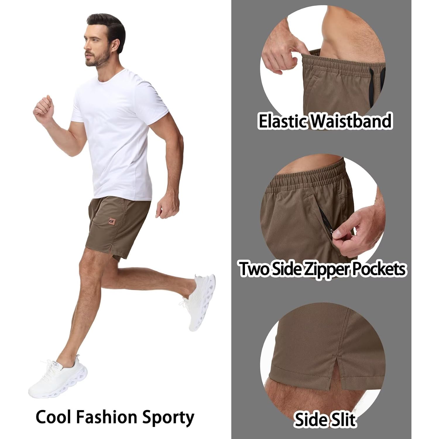 Men'S Casual 7 Inch Shorts Twill Drawstring Summer Beach Stretch Golf Shorts With Zipper Pockets