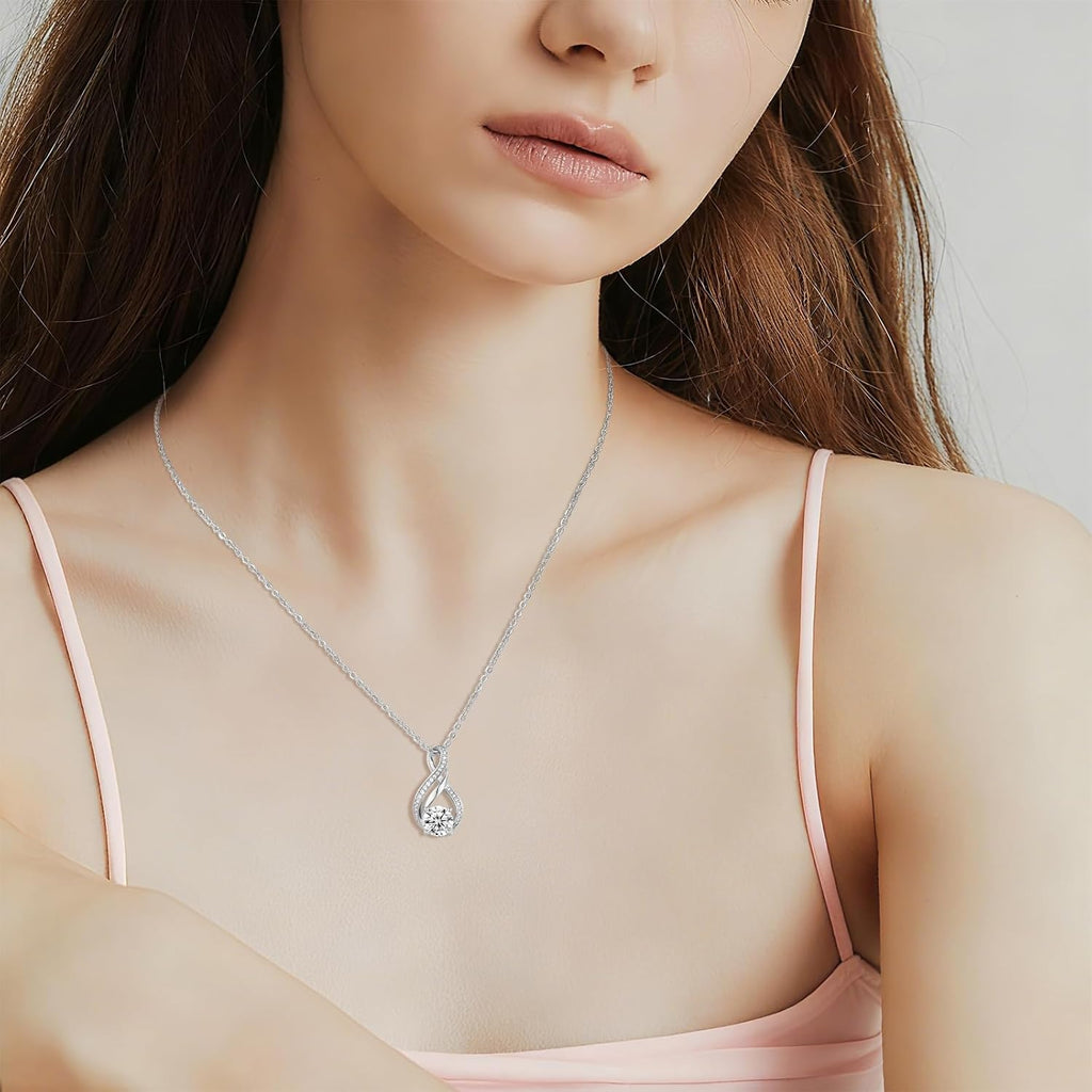 KRZ Infinity Moissanite Necklace for Girlfriend, Anniversary Birthday Present for Wife Women Her, Jewelry Gifts for Christmas Valentines Mothers Day