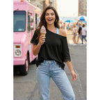 Womens Summer Tops 2026 Oversized Short Sleeve Shirts Casual Loose Lace Patchwork Tshirt Fashion Outfits