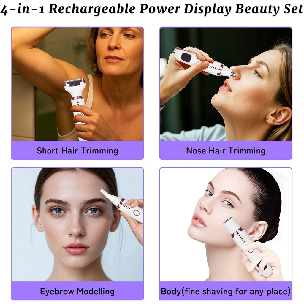 Wet & Dry Electric Razor for Women Men,4 in 1 Rechargeable Led Display Electric Shaver and Facial Hair Remover,Painless Ladies Body Razors for Nose Face Body Leg Bikini Arm Hair (White)