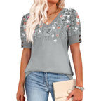 Ofeefan Womens Tops Short Sleeve Shirts Buttons V Neck Spring Fashion Summer Outfits Plus Size Blouses Dressy Casual