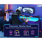 Aodk Gaming Desk W/Pc Showcase Stand, 59" Reversible, Rgb Led, Black | Elevated Stand Fits Lian Li O11, Hyte Y60. Triple Drawers Hide Cables, Controllers, Clutter.Your Build Deserves To Be Seen.