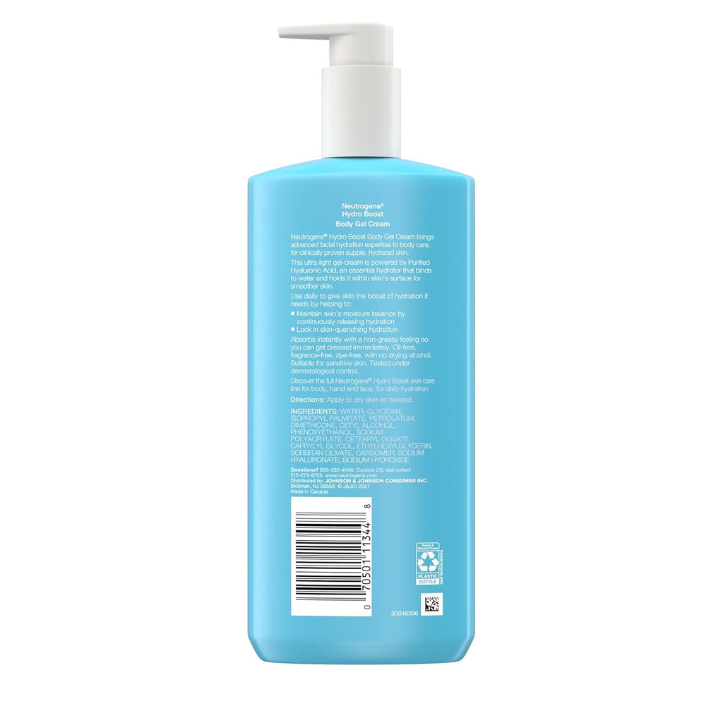 Neutrogena Hydro Boost Body Gel Cream, Hydrating Body Lotion With Hyaluronic Acid For Sensitive Skin, Fragrance-Free Hyaluronic Acid Moisturizer, 16 Oz, 2 Pack