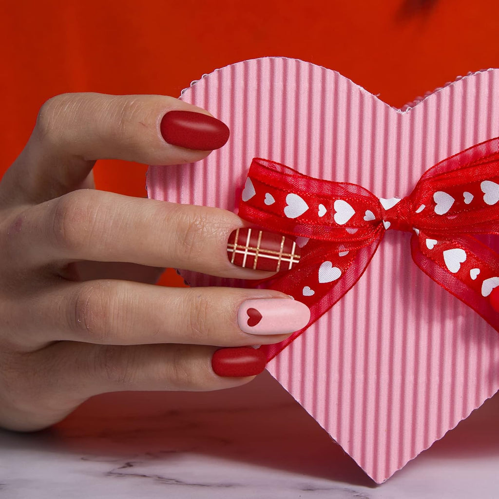 TailaiMei 12 Sheets Valentine's Day Nail Wraps Adhesive Nail Art Stickers Full Wraps Strips with 2 Pcs Nail Files for DIY Nail Decals (Heart Style)