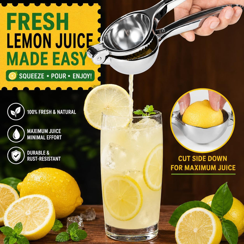 Tezz Premium Lemon Squeezer, Large Heavy Duty Handhelp Juicer For Lemon, Metal Hand Press Citrus Juicer, Lime Squeezer Bar Tool, Manual Citrus Press | Large Bowl Ergonomic Handle Easy Handheld Press For Lemons And Limes