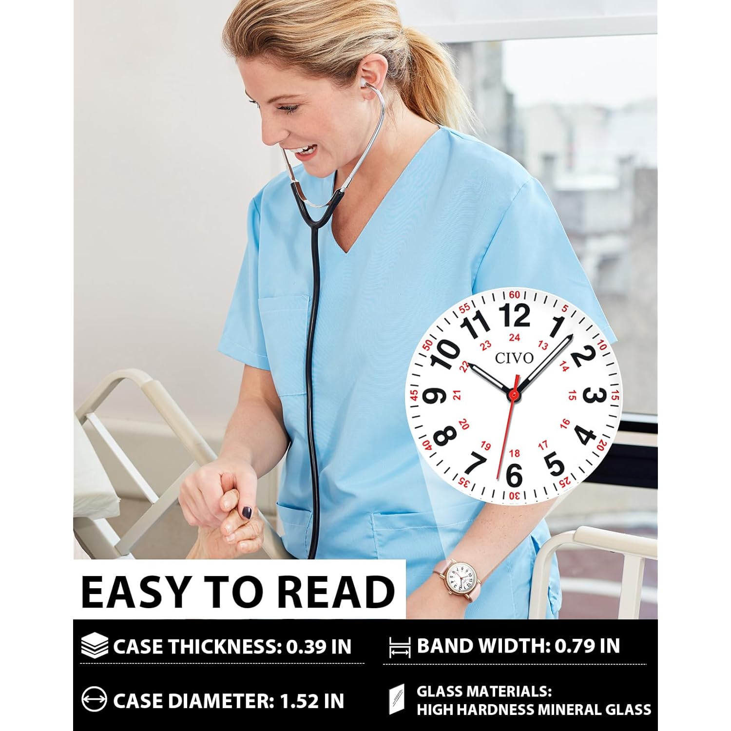 CIVO Nurse Watches for Women Men: Analog Waterproof Watch with Second Hand Easy-Read Dial - Gifts for Nurses Doctors Medical Student
