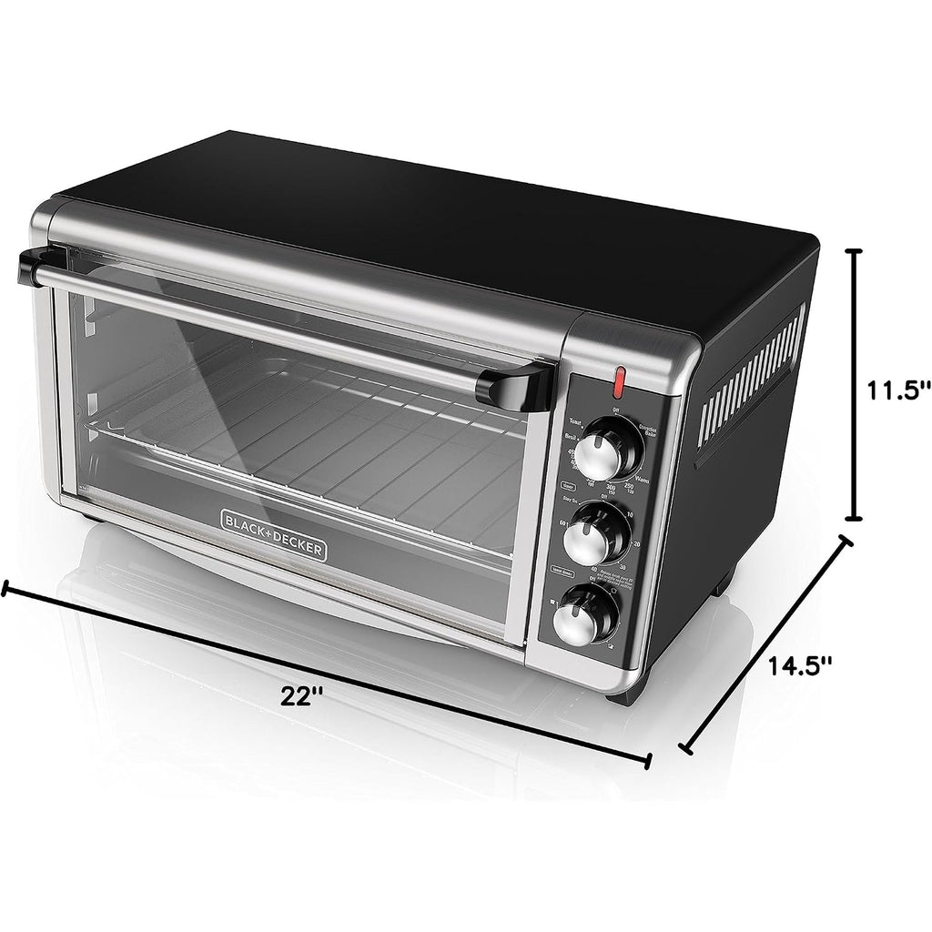 Black+Decker To3250Xsbd 8-Slice Extra Wide Convection Countertop Toaster Oven, Includes Bake Pan, Broil Rack & Toasting Rack, Stainless Steel/Black