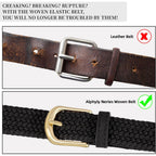 2 Pack Braided Belt for Women, Elastic Woven Stretch Fabric Cloth Belt with Gold Buckle