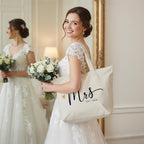Bridal Shower Gifts, Mrs Tote Bag For Bride 2026 – Large Cotton Canvas Wedding Tote With Top Zipper & Inner Pocket, Mrs Gifts For Bachelorette Party, Getting Ready, Honeymoon Beach Bag