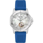 Bulova Ladies' Marine Star Automatic Stainless Steel Case And Blue Silicone Strap, Mother Of Pear Dial Style:96L324